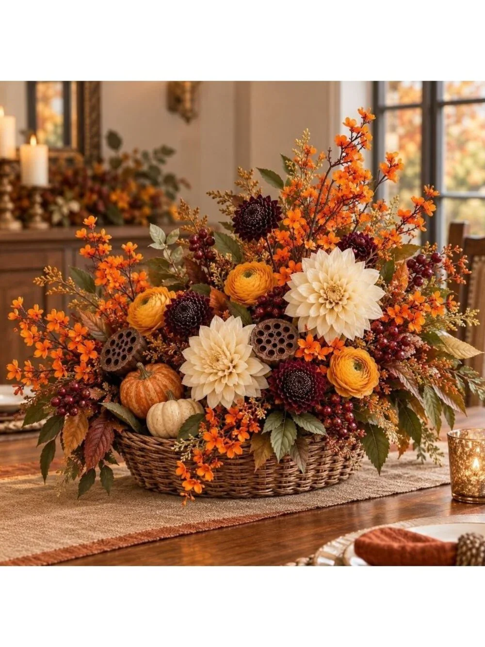 Orange Wax Flower Stems, 5 Piece Artificial Fall Floral Filler, Faux Autumn Flow